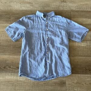 Isle Bay Linens | Linen Blend Shirt | Mens Large | Blue Short Sleeve Button Down